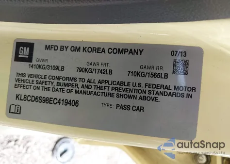 2014 Chevrolet Spark 1Lt Auto из США, поврежденный, VIN KL8CD6S98EC419406